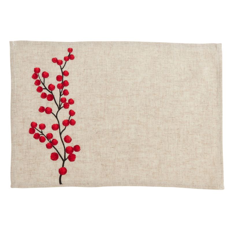 Saro Lifestyle Embroidered Berry Placemat and Napkin 8 pcs Set (4 Placemats, 4 Napkins), 3 of 6