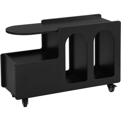 End Table with Storage Shelves and Drawer, Nightstand with 2 Compartments, Lockable Wheels, Bedside Table for Living Room Bedroom Small Spaces