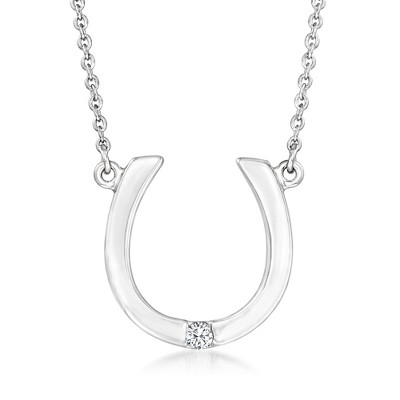 Ross-Simons Sterling Silver Horseshoe Necklace With Diamond Accent Size 18