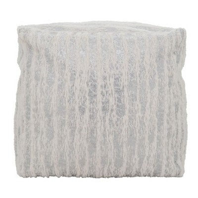Silver Foil Print Faux Fur Pouf, 24" x 24" x 16"