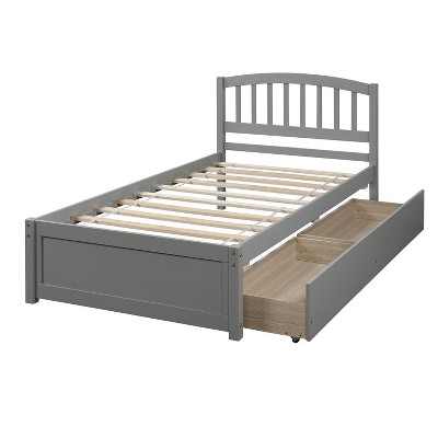 NicBex Twin Size Wood Platform Bed with 2 Drawers and Headboard for Adults/Boys/Girls