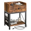 FABATO End Table and Nightstand w/ USB Charging Station and Power Supply Cord for Living Rooms and Bedrooms, Side Storage Bag Included, Rustic Brown - 3 of 4