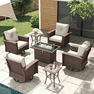 LayinSun Wicker Patio Furniture Set with Fire Pit Table, Classis Outdoor Conversation 360 Degree Swivel Chairs Set with Coffee Table - 1 of 4