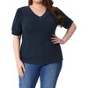 Agnes Orinda Women's Plus Size Ribbed Knit V-Back Pullover Elegant T-shirts - 2 of 4