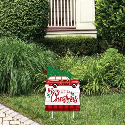 Big Dot of Happiness Merry Little Christmas Tree - Outdoor Lawn Sign - Red Car Christmas Party Yard Sign - 1 Piece