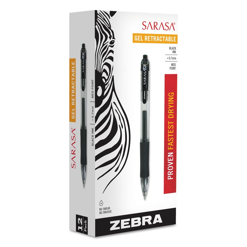 Zebra Sarasa Retractable Gel Pen Black Ink Medium Dozen 46810, 2 of 3