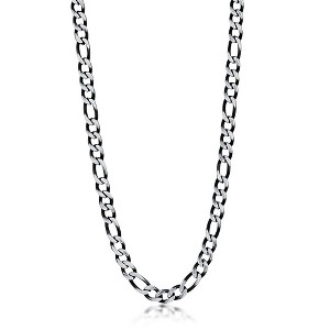 Metallo Stainless Steel 7mm Figaro Chain Necklace - Brushed & Black IP Plated - Black - 24 Inch - 1 of 3