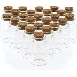 24 Pack Glass Jars Storage Cork Bottles with Lid Holds 20ml for Party Favors, 0.6 x 2.1 Inches, Clear