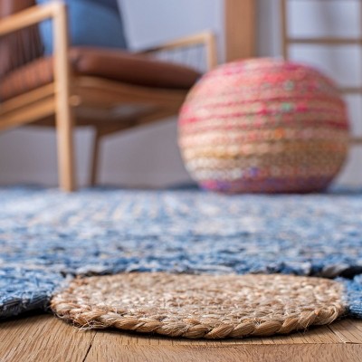 Handmade Blue Cotton Geometric Flat Woven Square Rug