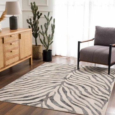 Hauteloom Gray Ecorse Zebra Print Area Rug