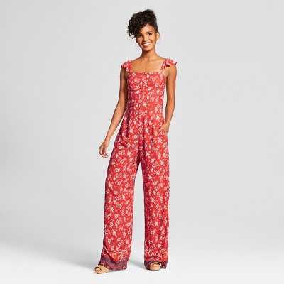 target red floral jumpsuit