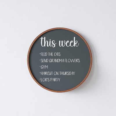 Rustic Brown Round Magnetic Chalkboard with Pine Wood Frame
