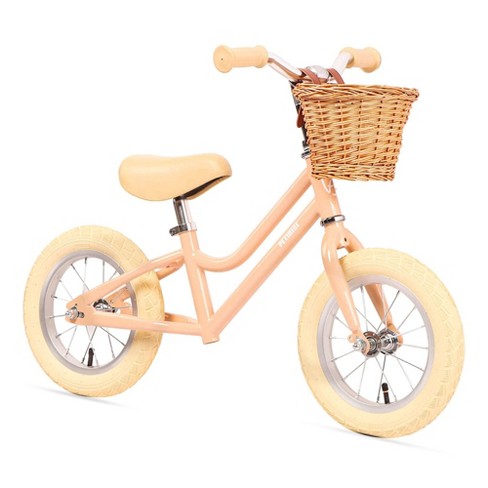 Petimini BP1008ZL 3 12 Inch Kids Beginner Balance Bike with Front Wicker Bakset and Adjustable Seat and Handlebars for 2 6 Year Olds Peach