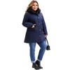 Agnes Orinda Women's Plus Size Windbreaker Fur Hood Drawstring Fleece Lined Buttons Zipper Winter Parka Jacket with Pockets - 3 of 4