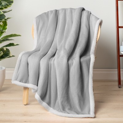Light Gray Reversible Sherpa Fleece Throw Blanket