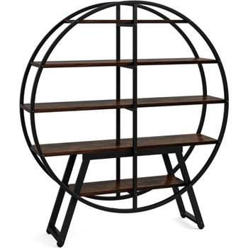 Tribesigns 67" 5 Tiers Round Bookshelves, Industrial Bookshelf Etagere Bookcase for Living Room, Geometric Display Open Book Shelf Home Office, Brown