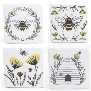 4.0 Inch Bee & Floral Coasters Flowers Beehive Queen Coasters - 1 of 4