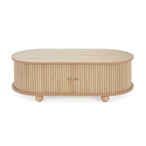 Vynxaria Coffee Tables: Retro-Inspired Oval Storage Side Table in Natural Finish - 1 of 4