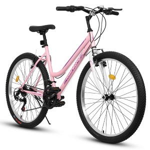 Okak 24/26IN Mountain Bike with Carbon Steel Frame, Adult Bike with 21-Speed System and Dual V-Brake, Kids Dirt Bike for Adult and Teens - 1 of 4