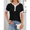 Women's Henley Short Sleeve Top Contrast Trim Ribbed Knit T Shirt - 4 of 4