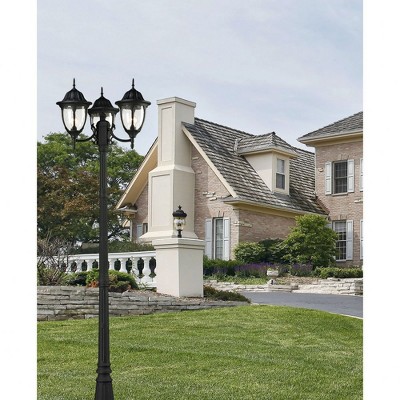 Textured Matte Black 3-Light Outdoor Post Lamp with Glass Shades