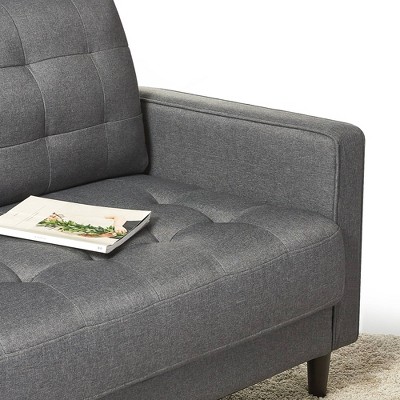 Dark Grey Tufted Fabric Loveseat with Track Arms and Metal Legs