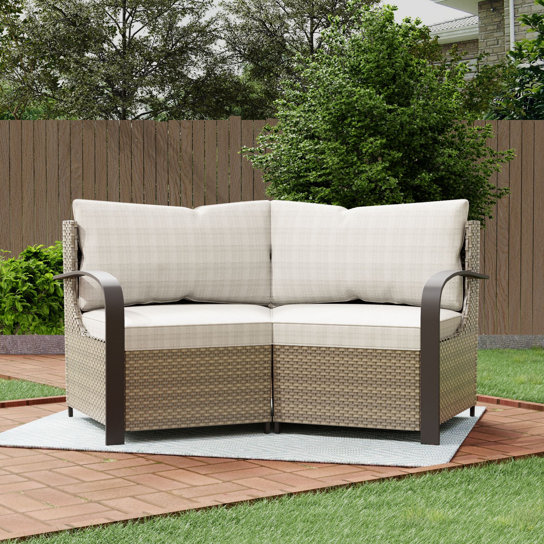 YARDSIGHT Outdoor Patio Left and Right Arm Chairs, All-Weather Wicker Sectional Sofa with Olefin Cushions and Steel Frame