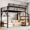 Lycvki Black Metal Loft Bed Frame with Storage Stairs, Shelves and Built-in Wardrobe - 2 of 4