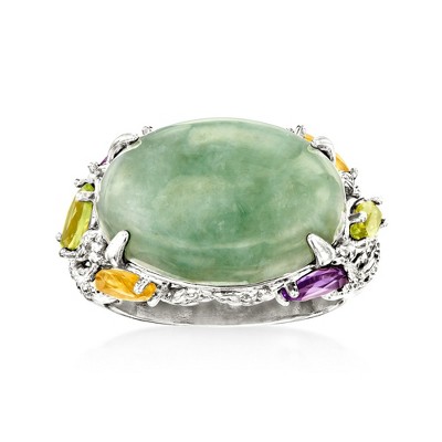 Ross-Simons Jade and 0.90 ct. t.w. Multi-Gemstone Ring in Sterling Silver
