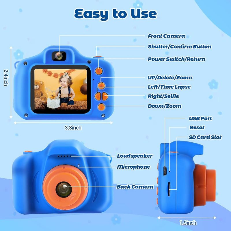 Link Kids Digital Camera 2" Color Display 1080P 3 Megapixel 32GB SD Card Selfie Mode Silicone Cover BONUS Card Reader Included Boys/Girls Great Gift, 3 of 8