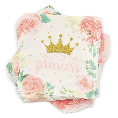 Blue Panda 100-Pack Princess Flower Disposable Paper Napkins Party Supplies Pink