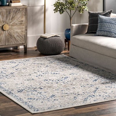 Elegant Vintage Blue 26" Stain-Resistant Synthetic Area Rug