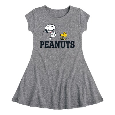 Girls' - Peanuts - Snoopy And Woodstock Fit & Flair Cap Sleeve Dress