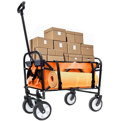 BEAFUP Utility Foldable Wagon Cart with Strapping System, 225 Lbs Capacity - All-Terrain 360° Wheels,for Beach,Shopping,Camping,Family Outings