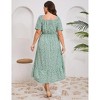 Plus Size Summer Dress for Women Square Neck Casual Boho A Line Maxi Dress - 4 of 4