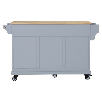 Vynxaria Kitchen Island - Rubberwood Countertop, 5-Wheel Rolling Cart with 5 Drawers, Storage Cabinet, Towel/Spice Racks for Dining & Kitchen,Grey