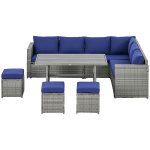 7 Piece Rattan Patio Furniture Set, Outdoor L-Shaped Sectional Sofa Conversation Set with Cushions, Storage - 1 of 4