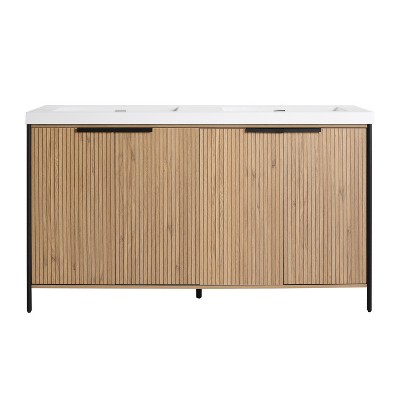 Bencmate Bathroom Storage Cabinets, Freestanding Bathroom Cabinet with 2 Soft Close Cabinet Doors, 3 Optional Shelf, Brown, 59.1"*19.7"*34.94"