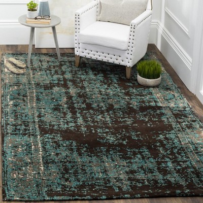 Teal and Brown 9' x 12' Flat Woven Wool Area Rug