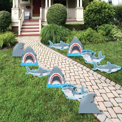 Big Dot of Happiness Shark Zone - Shark and Fin Lawn Decor - Outdoor Jawsome Shark Viewing Week Party or Birthday Party Yard Decorations - 10 Piece