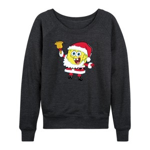 Women's - SpongeBob SquarePants - Santa SpongeBob -Women's Lightweight French Terry Pullover Lightweight French Terry Wide Neck Long Sleeve Shirt - 1 of 4