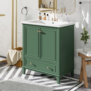 ChicFurnit Bathroom Vanities for Bathroom Vanity with Sink Combo, Multi-functional Bathroom Cabinet with Doors Drawer, Dark Green, 30"*18"*34.8" - 1 of 4