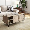 LIVAREEmlen Elegant Veener Weaving Design Coffee Table with 4 Sliding Door, Wooden Center Rectangular Table with Symmetrical Design Storage Cabinet - 2 of 4