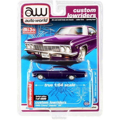 1966 Chevrolet Impala SS Dark Purple Metallic with White Interior "Custom Lowriders" Limited Edition to 4800 pcs 1/64 Diecast Model Car by Autoworld