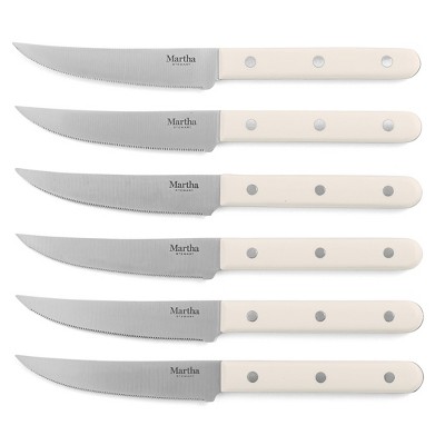 Linen White 14-Piece Stainless Steel Knife Set with Acacia Block
