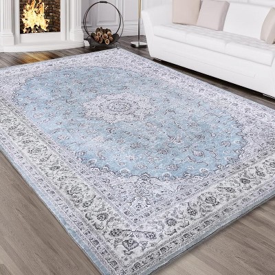 Rug - Non Slip, Non Shedding Washable Low Pile Carpet, Foldable Indoor Accent Rug for Living Room Bedroom Entryway