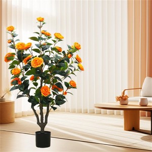 3.28 Feet Camellia Artificial Plants with Planter, Realistic Faux Floral Plant Blooming Tree with 28 Flowers Floor Plants for 100cm - 1 of 4