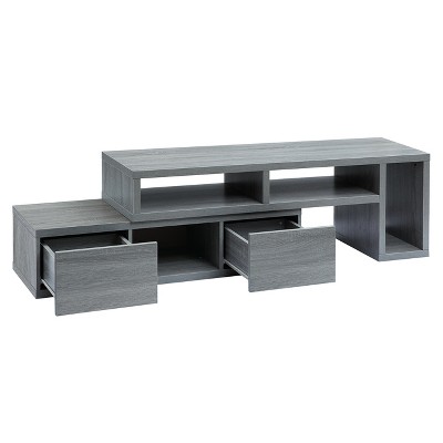 Gray MDF Expandable TV Stand with Shelves and Drawers
