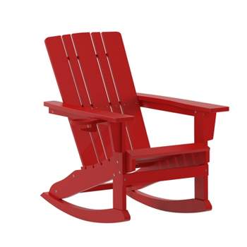 Flash Furniture Halifax HDPE Adirondack Chair with Cup Holder and Pull Out Ottoman, All-Weather HDPE Indoor/Outdoor Chair