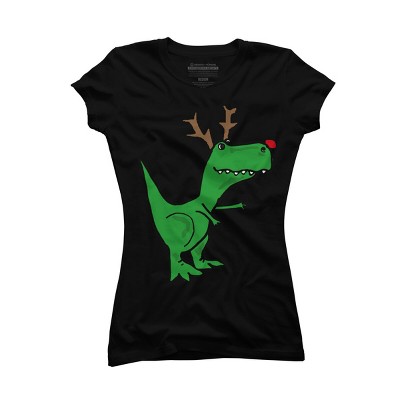 Girl's Design by Humans Cool Funny Christmas T-Rex Dinosaur with Antlers by SmileToday T-Shirt - White - x Large